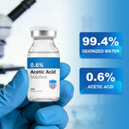 Acetic Acid Solution 0.6% Acetic Acid 10mL Clear Glass Vials Blue and White Packaging Detail 1