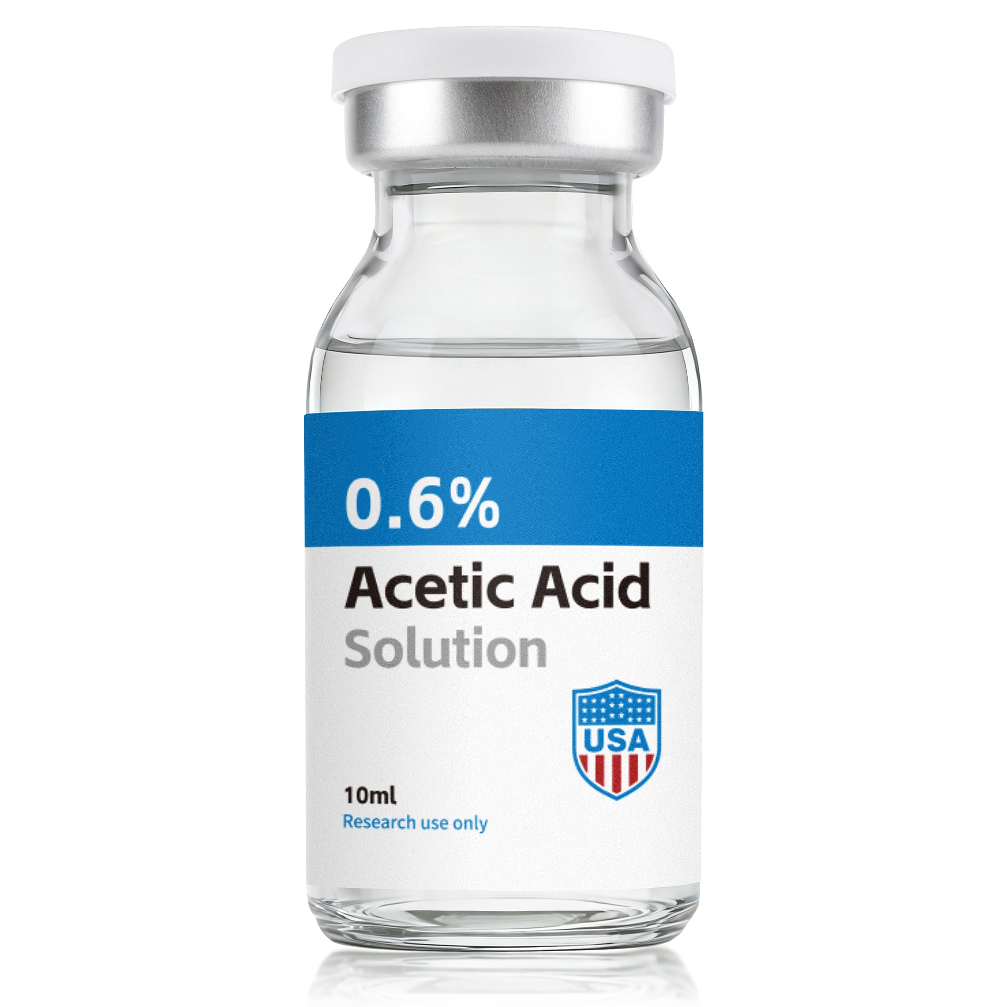 Acetic Acid Solution 0.6% Acetic Acid 10mL Clear Glass Vial Blue and White Packaging Pack of 1
