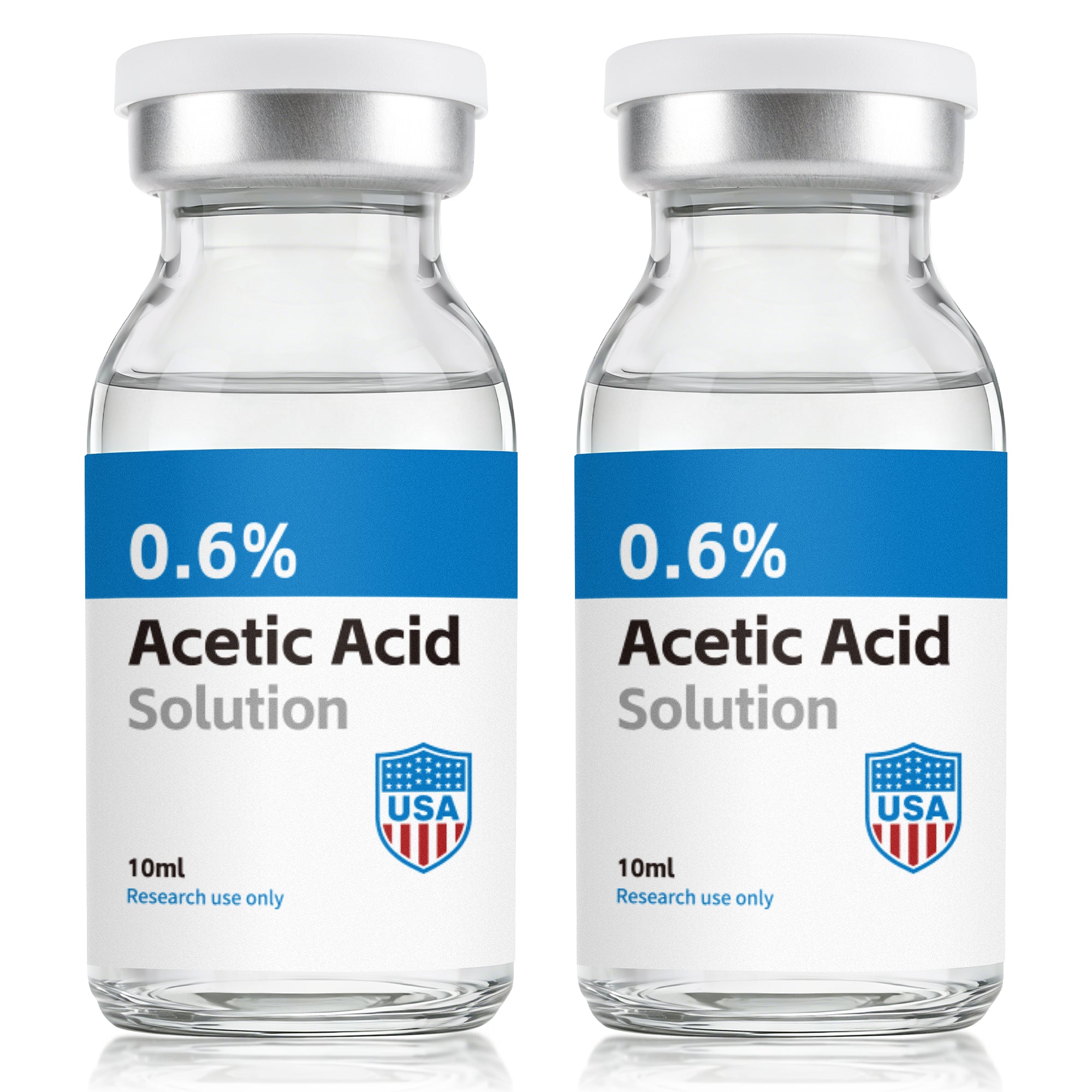 Acetic Acid Solution 0.6% Acetic Acid 10mL Clear Glass Vials Blue and White Packaging Pack of 2