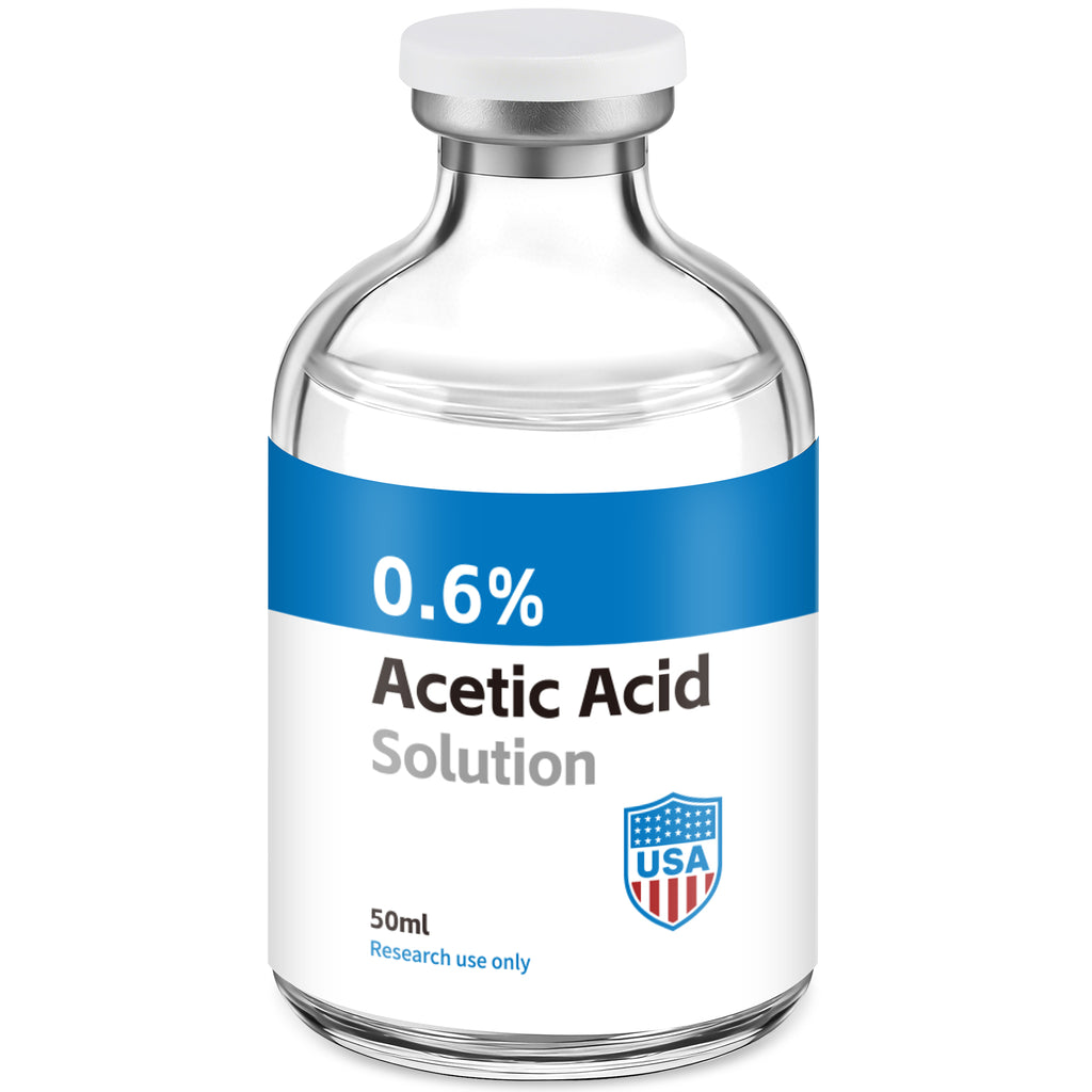 Acetic Acid Solution 0.6% Acetic Acid 50mL Clear Glass Vial Blue and White Packaging Pack of 1
