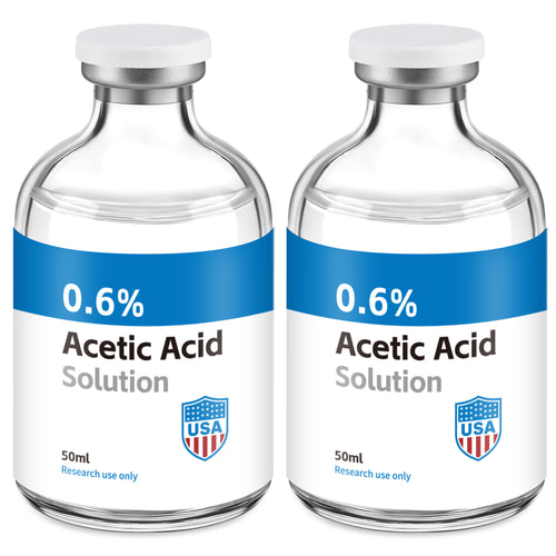 Acetic Acid Solution 0.6% Acetic Acid 50mL Clear Glass Vials Blue and White Packaging Pack of 2