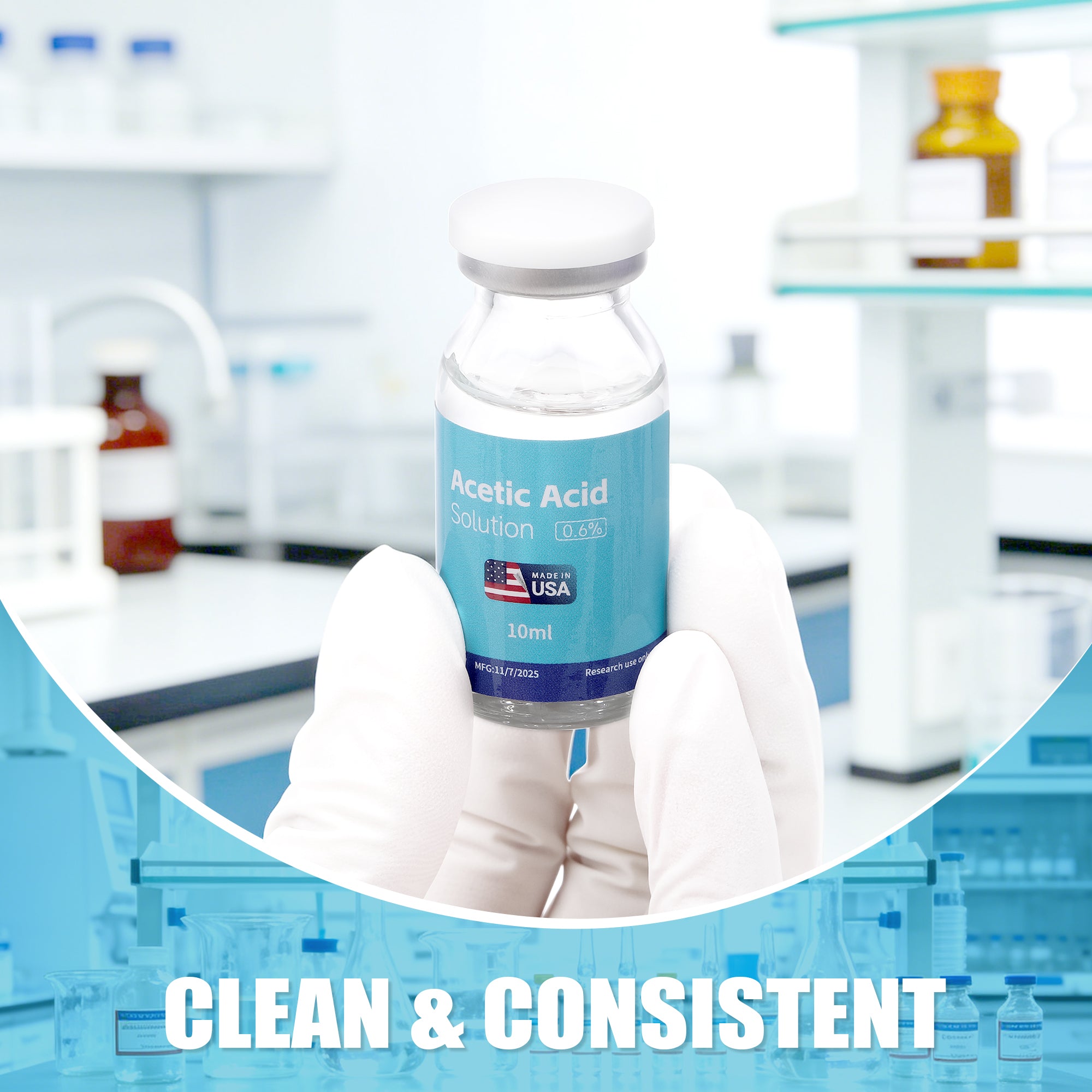 Acetic Acid Solution 0.6% Acetic Acid 10mL Clear Glass Vials Dark Blue Packaging Detail 3