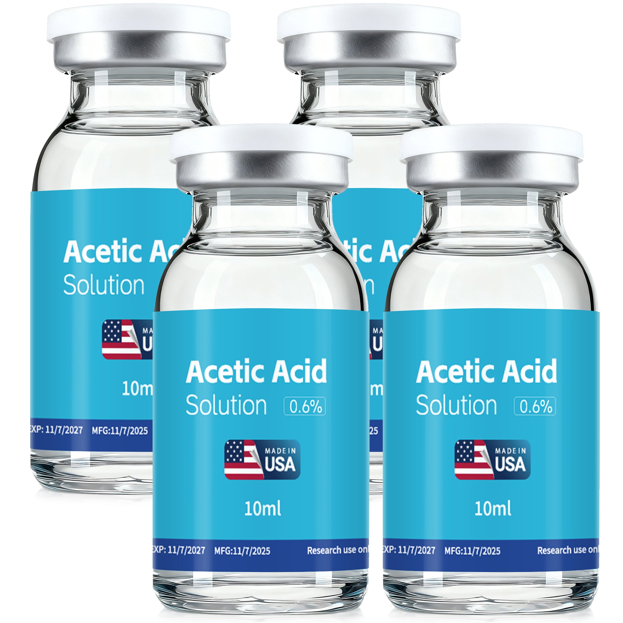 Acetic Acid Solution 0.6% Acetic Acid 10mL Clear Glass Vials Dark Blue Packaging Pack of 4