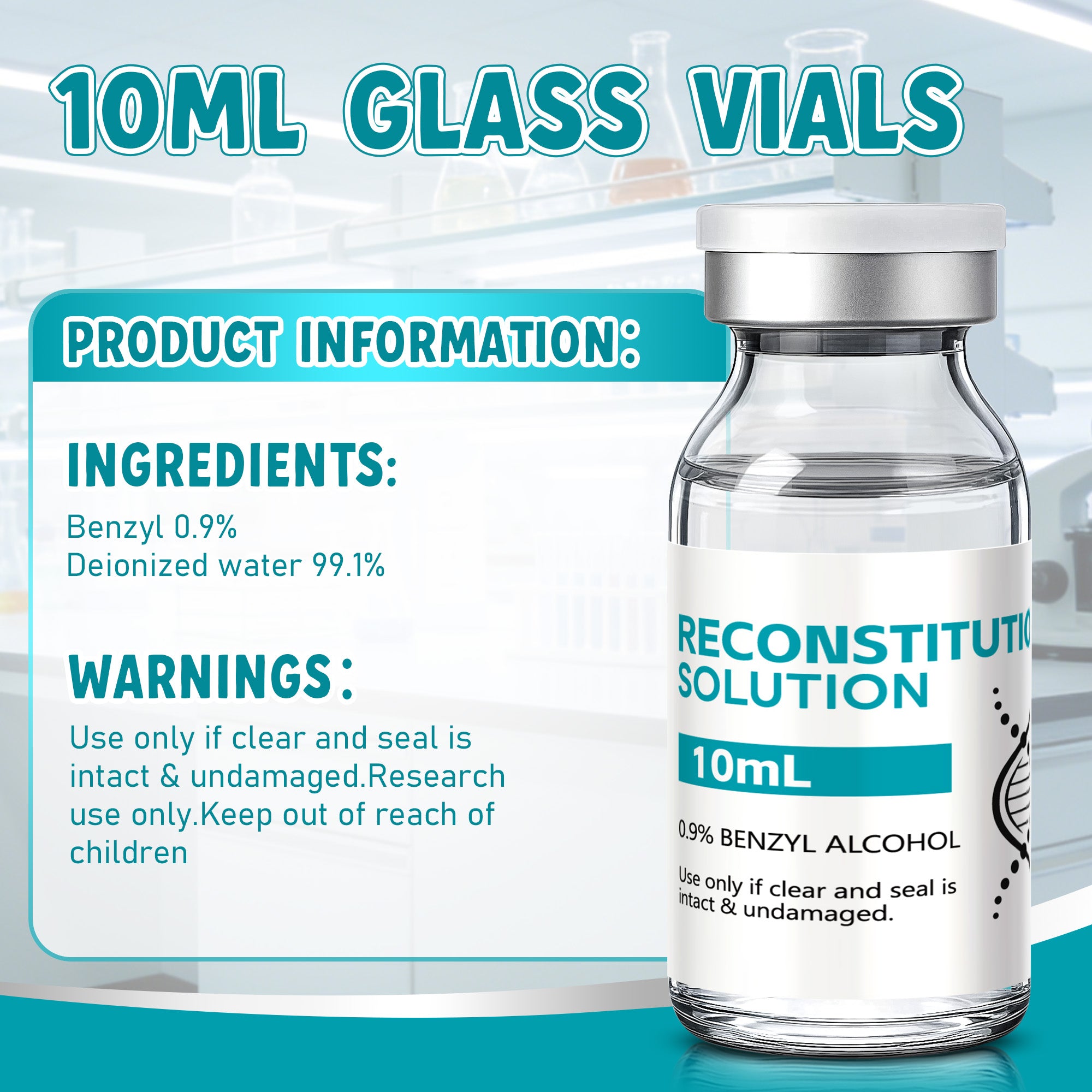 Reconstitution Solution 0.9% Benzyl Alcohol 10mL Vials Peacock Blue Packaging Detail 1