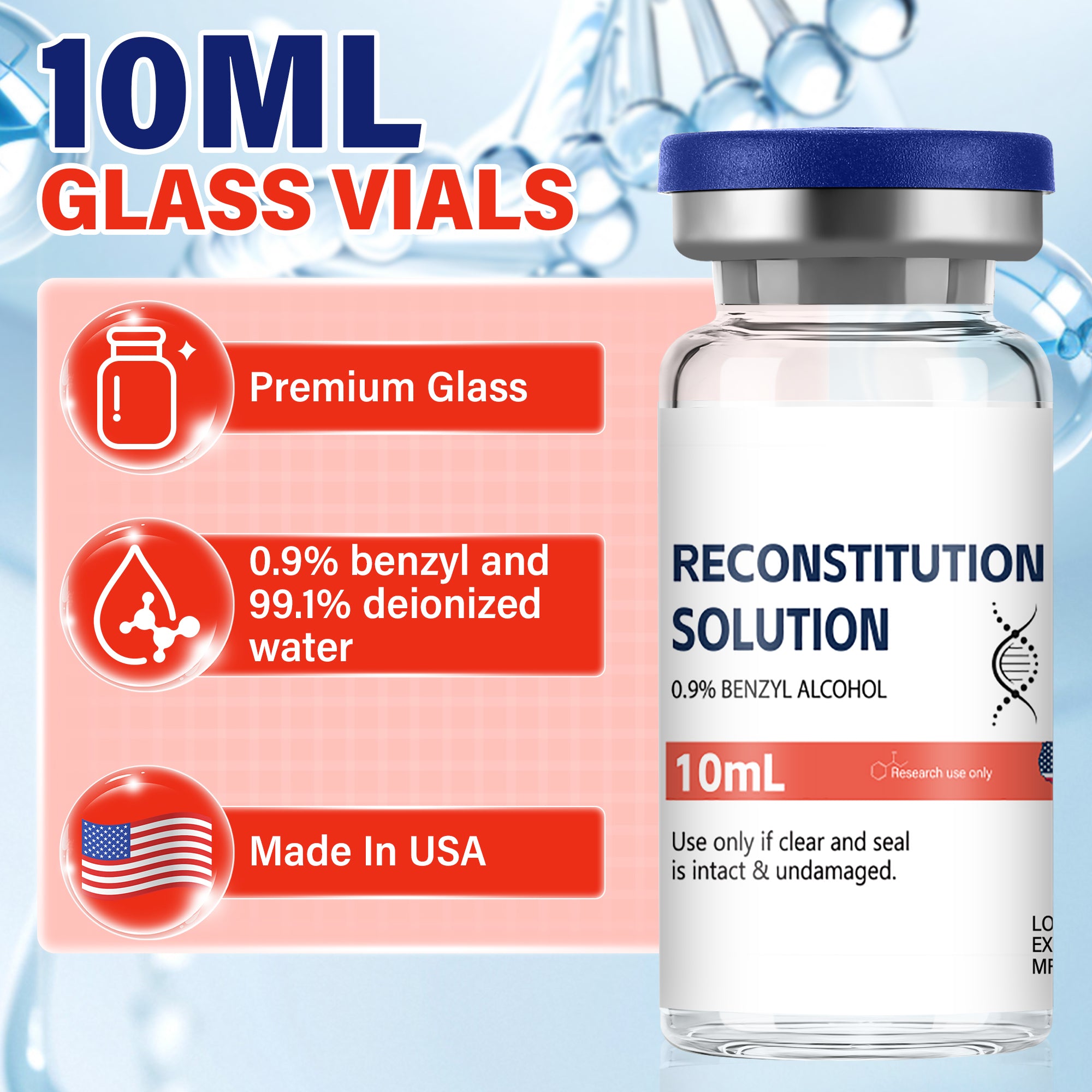 Reconstitution Solution 0.9% Benzyl Alcohol 10mL Tall Vials Orange Packaging Detail 1