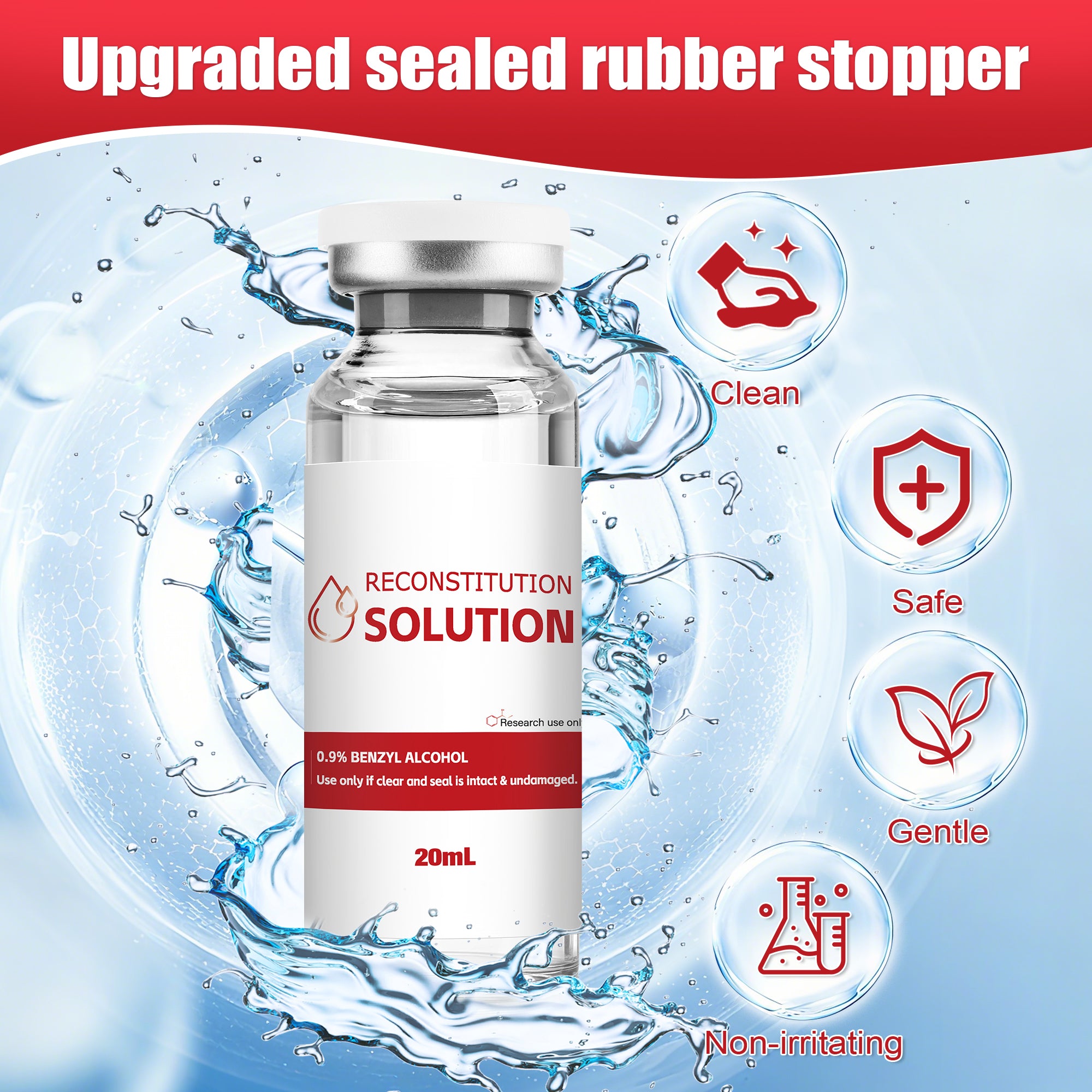 Reconstitution Solution 0.9% Benzyl Alcohol 20mL Tall Vial Red Packaging Detail 1