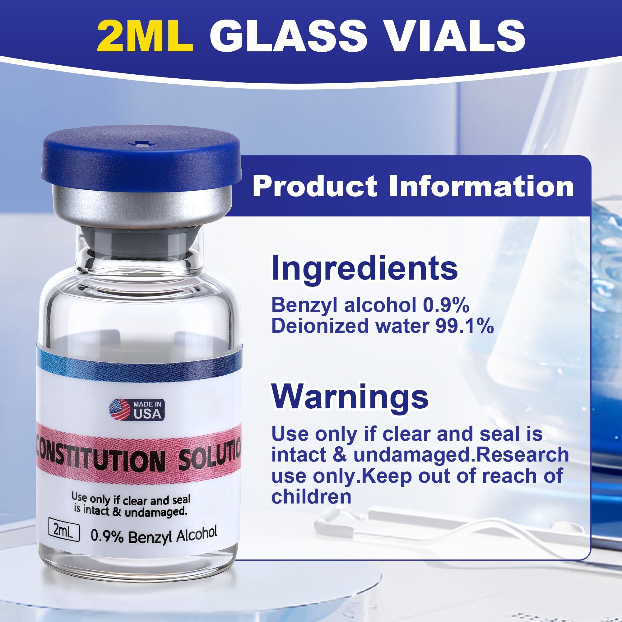 Reconstitution Solution 0.9% Benzyl Alcohol 2mL Vials Navy Blue Packaging Detail 1