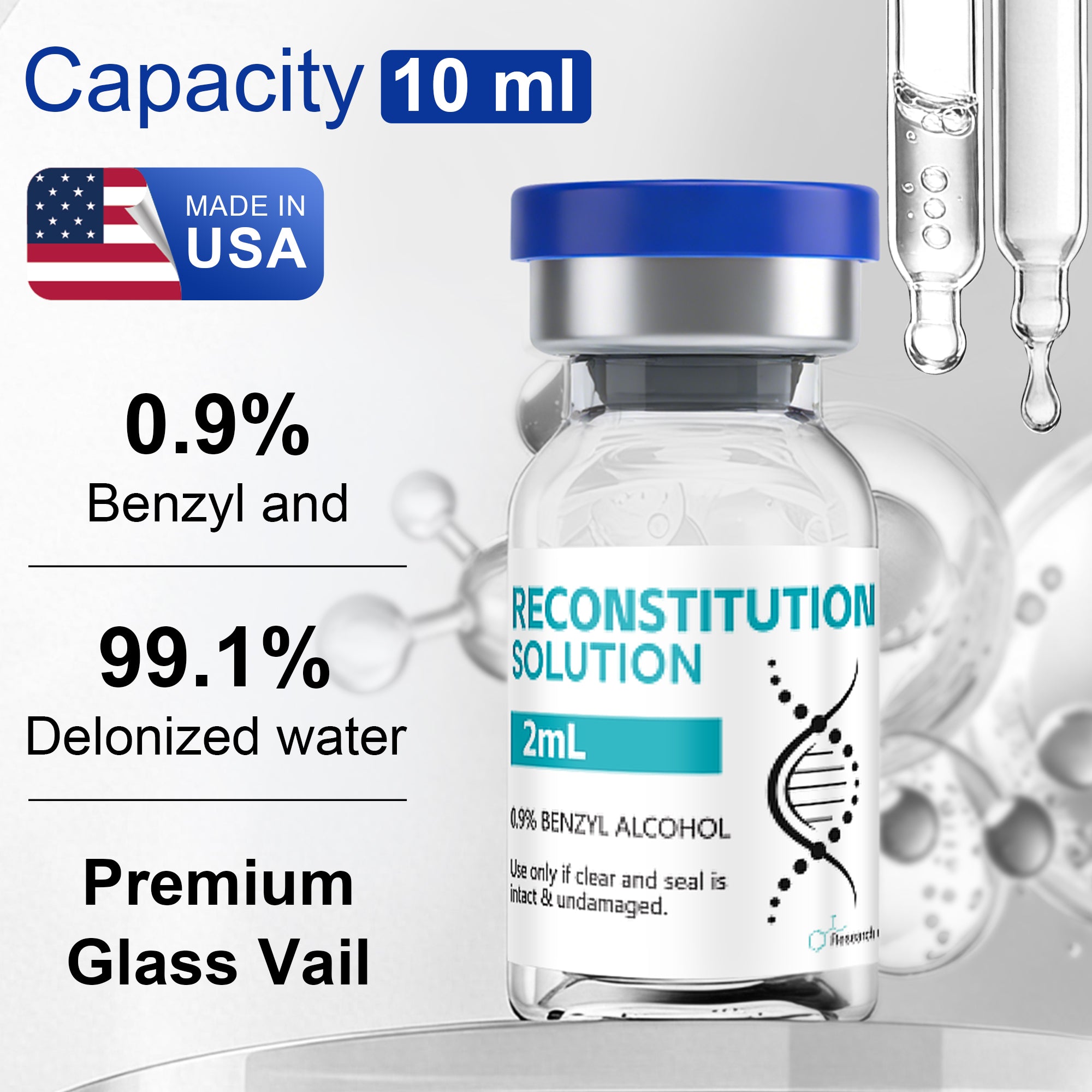 Reconstitution Solution 0.9% Benzyl Alcohol 2mL Vials Peacock Blue Packaging Detail 1
