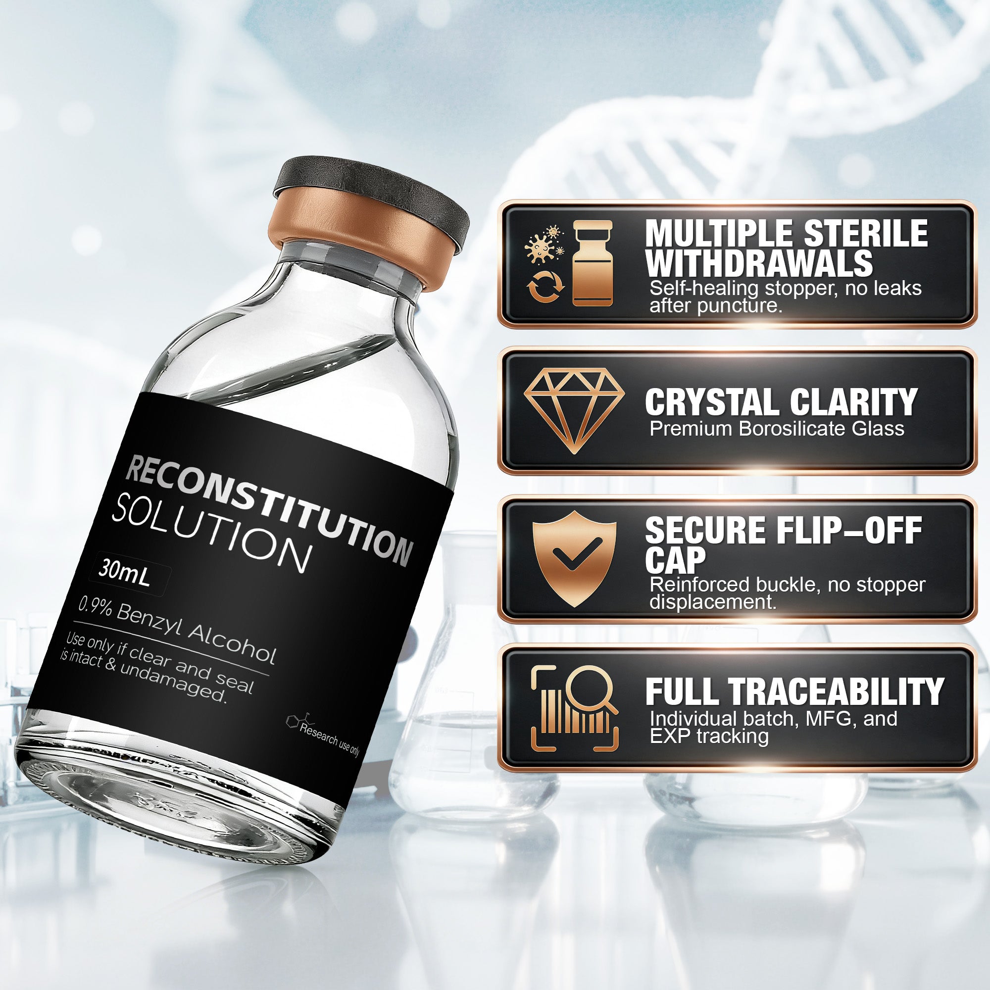 Reconstitution Solution 0.9% Benzyl Alcohol 30mL vials Black Packaging Detail 3