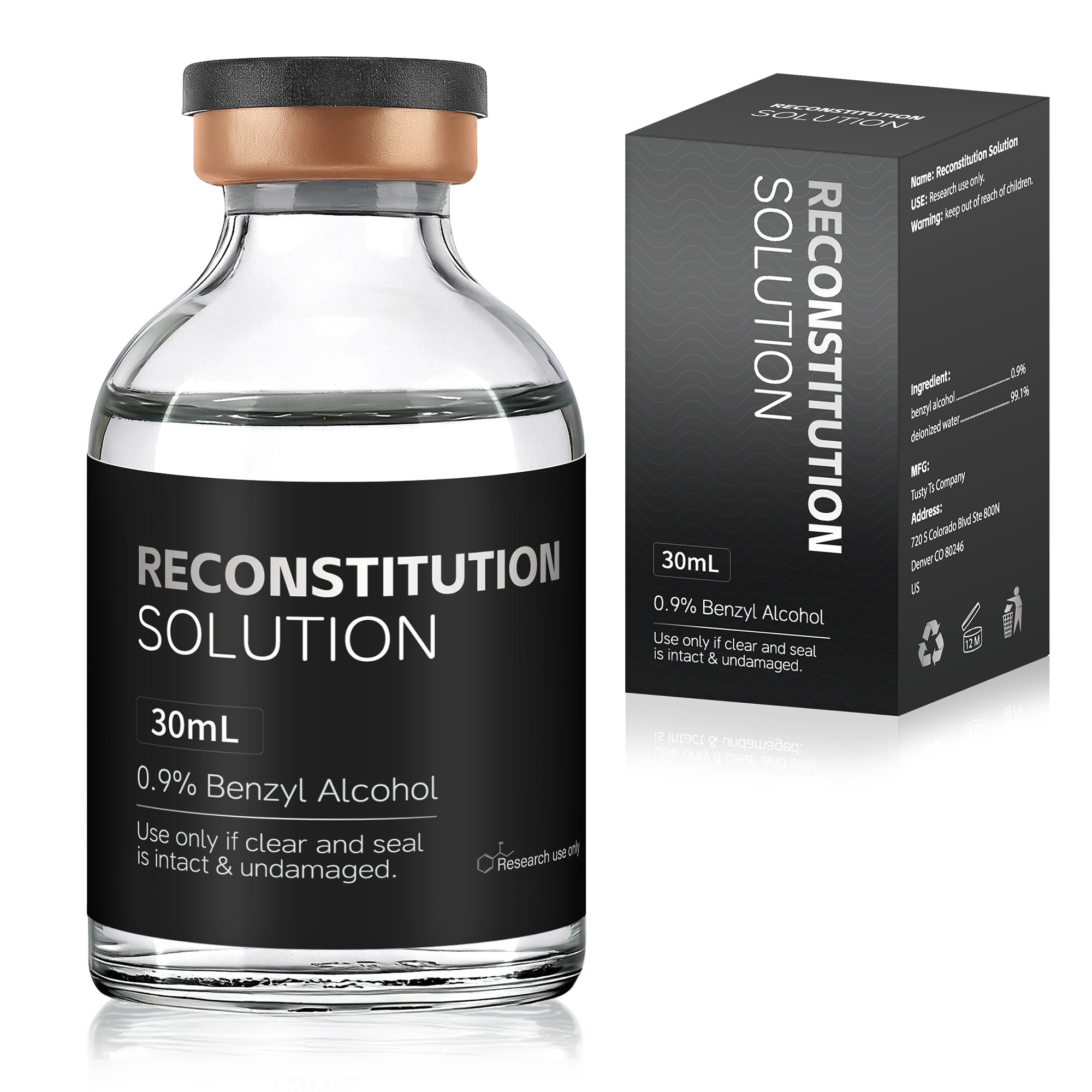 Reconstitution Solution 0.9% Benzyl Alcohol 30mL vial Black Packaging 1
