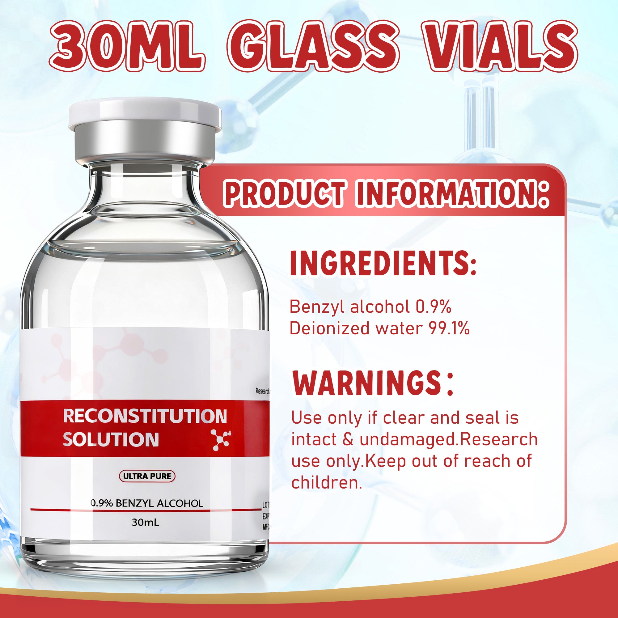 Reconstitution Solution 0.9% Benzyl Alcohol 30mL Vial Light Red Packaging Detail 1