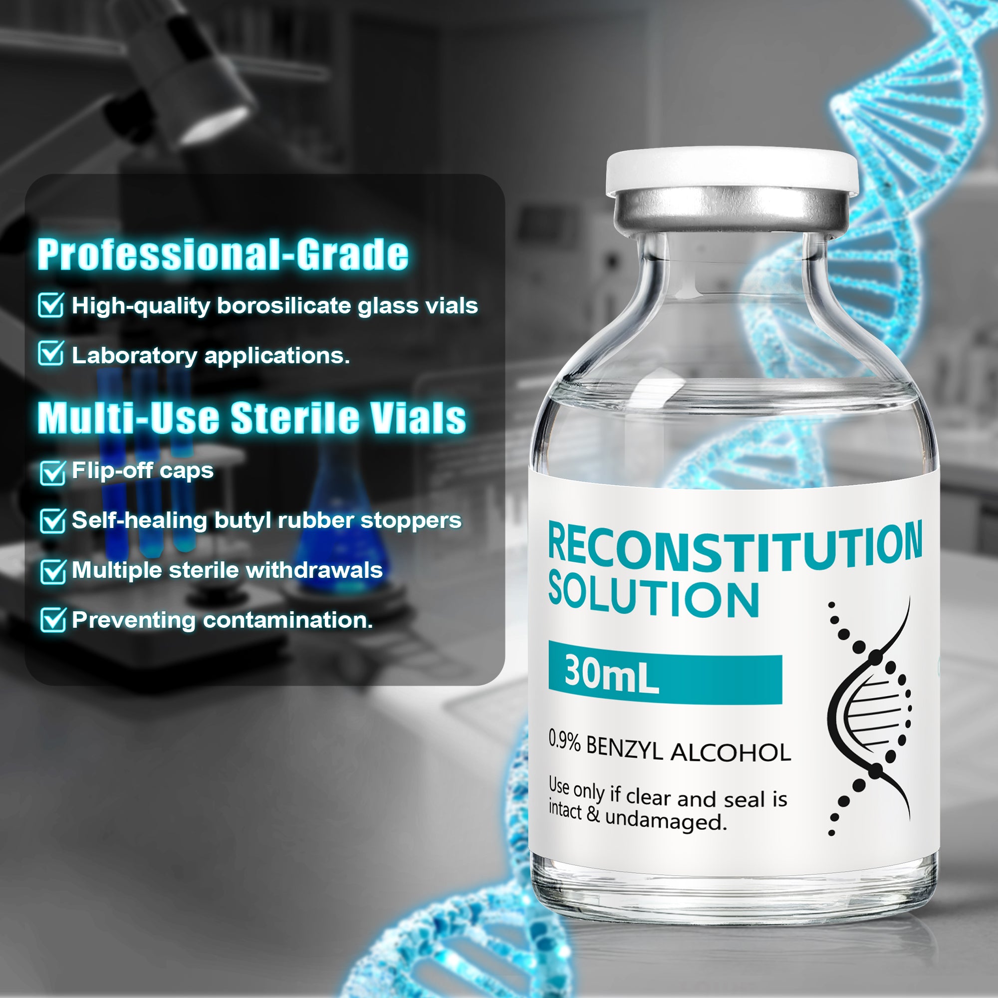 Reconstitution Solution 0.9% Benzyl Alcohol 30mL vial Peacock Blue Packaging Detail 2