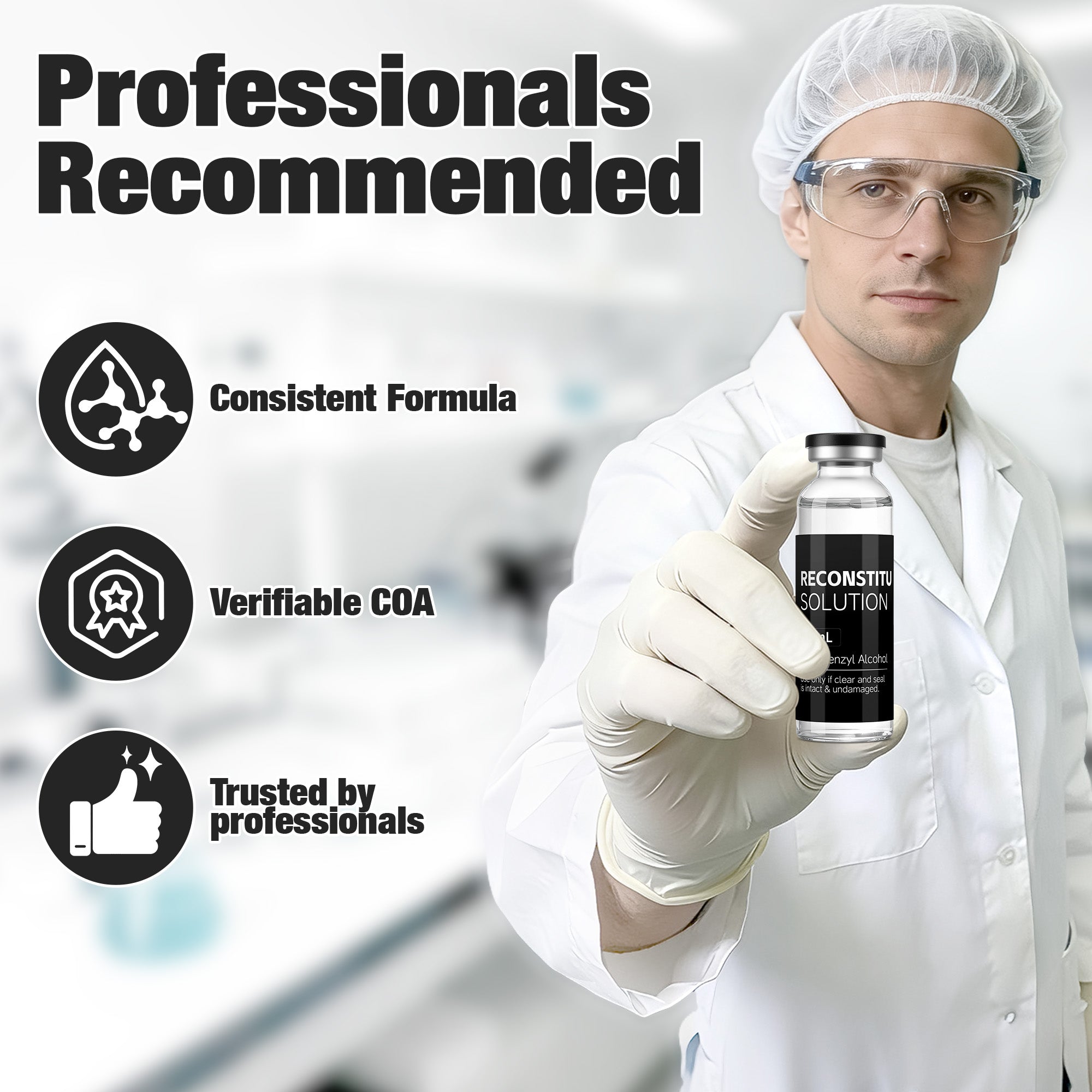 Reconstitution Solution 0.9% Benzyl Alcohol 30mL Tall Vials Black Packaging  Detail 1