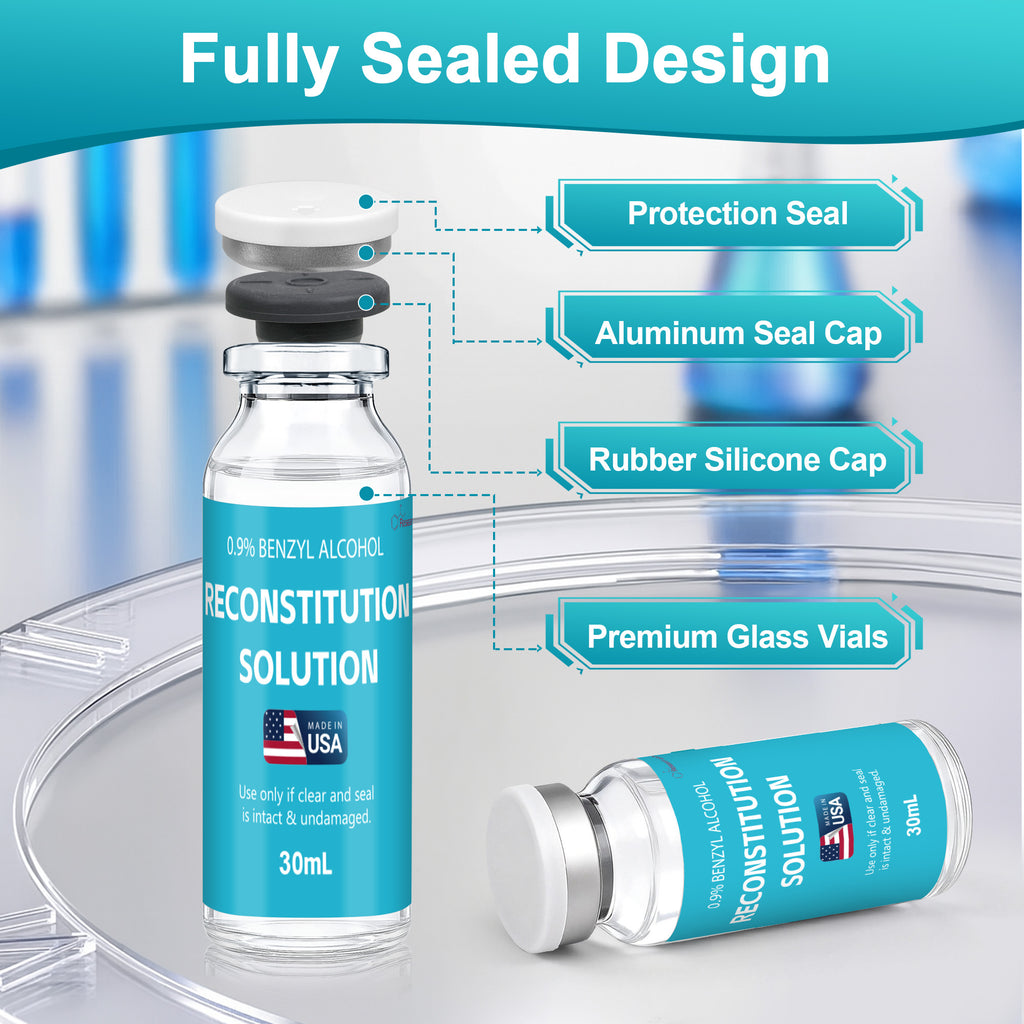 Reconstitution Solution 0.9% Benzyl Alcohol 30mL Tall Vial Dark Blue Packaging Detail 1