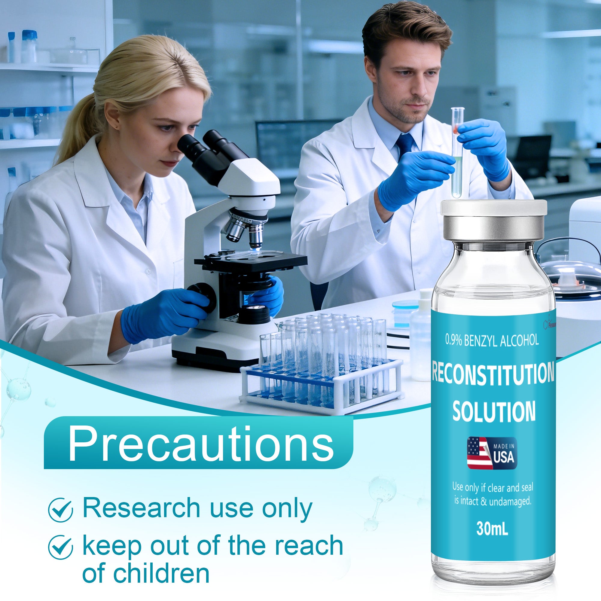 Reconstitution Solution 0.9% Benzyl Alcohol 30mL Tall Vial Dark Blue Packaging Detail 3