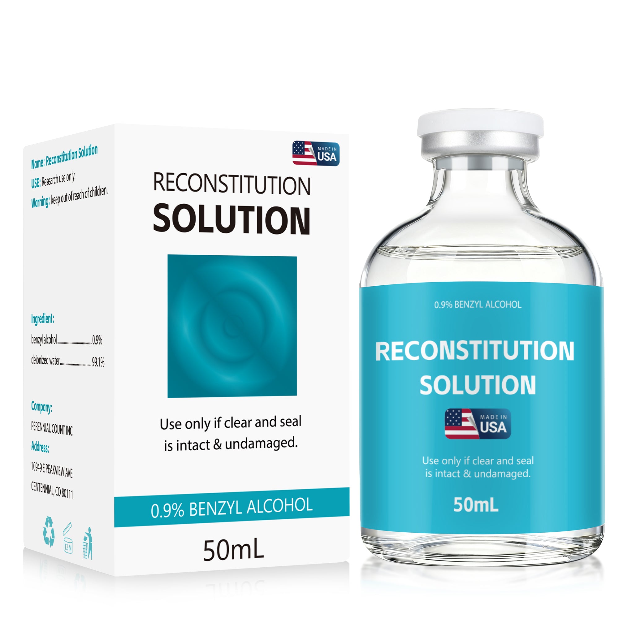 Reconstitution Solution 0.9% Benzyl Alcohol 50mL vial Dark Blue Packaging Pack of 1 Detail