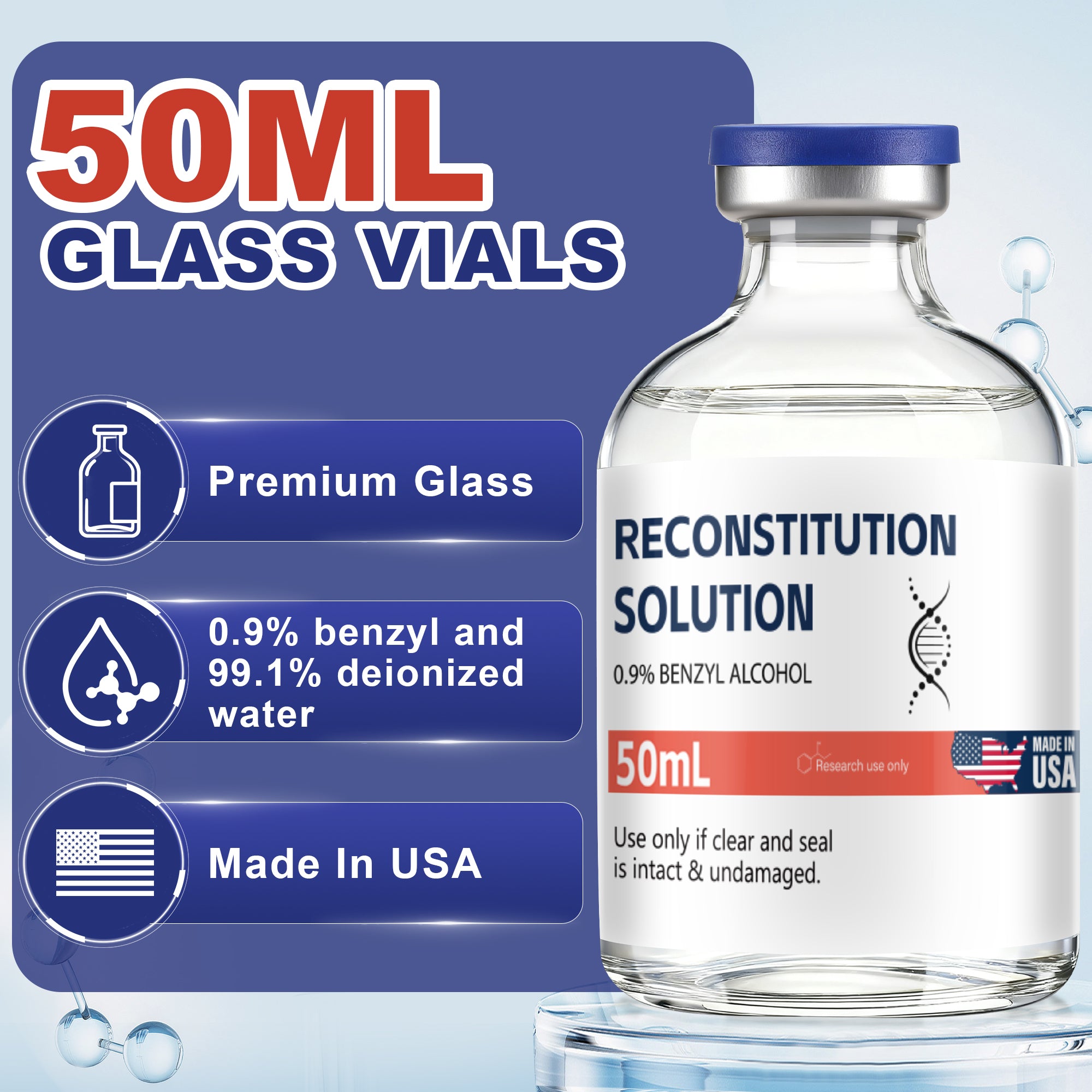 Reconstitution Solution 0.9% Benzyl Alcohol 50mL vial Orange Packaging Detail 1