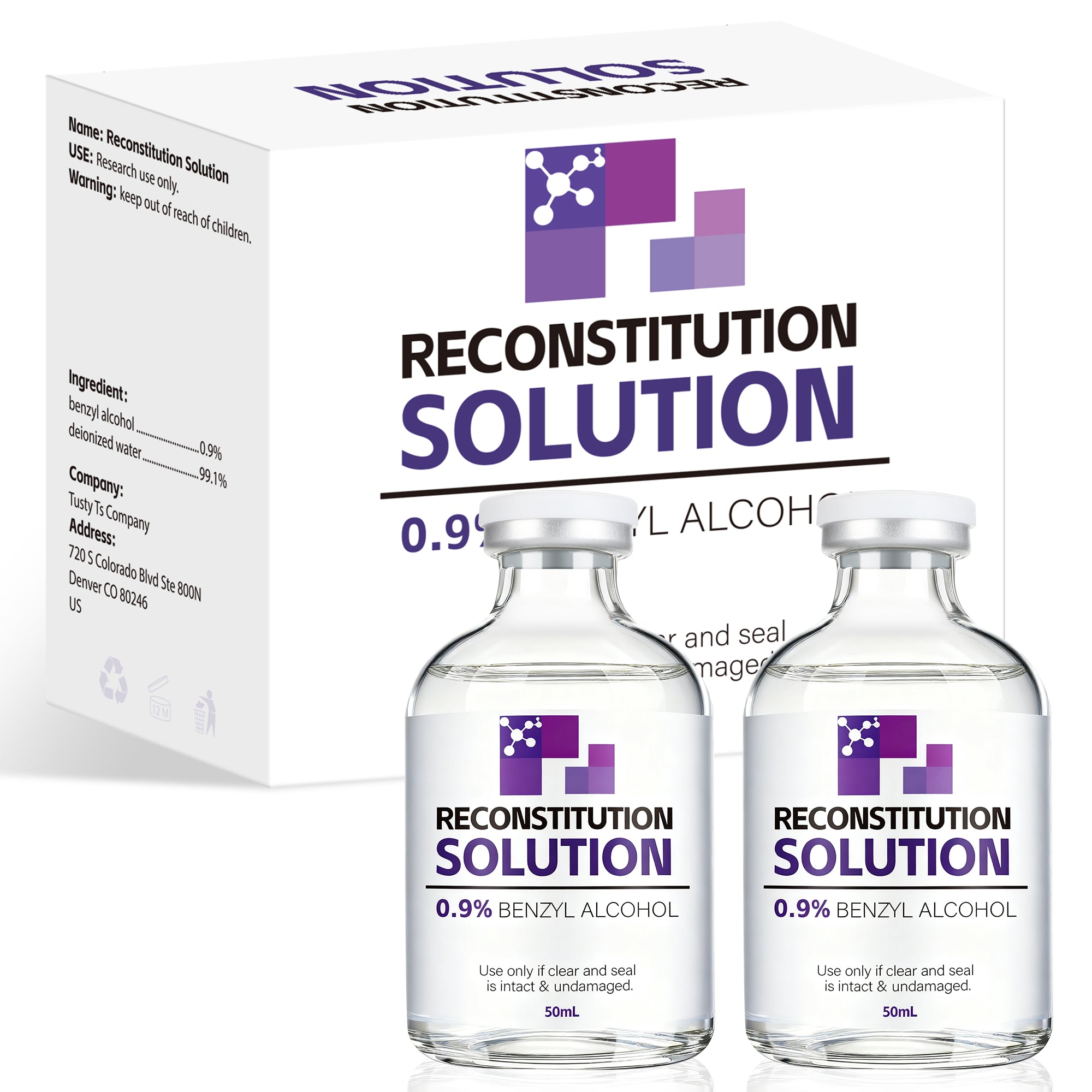 Reconstitution Solution 0.9% Benzyl Alcohol 50mL vials Purple Packaging Pack of 2 Detail