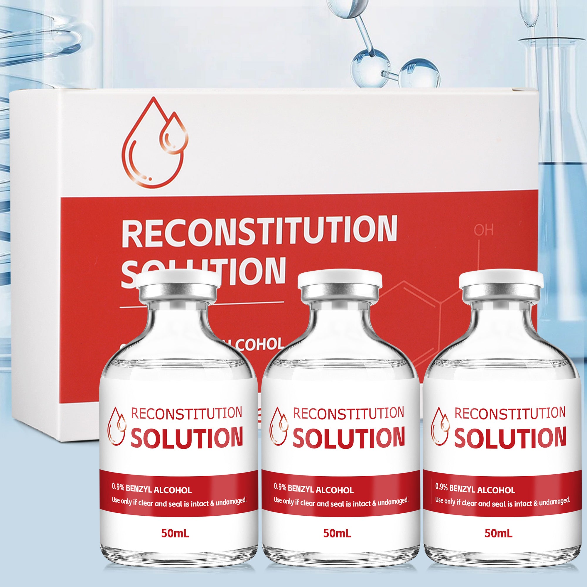 Reconstitution Solution 0.9% Benzyl Alcohol 50mL vial Red Packaging Pack of 3 Detail