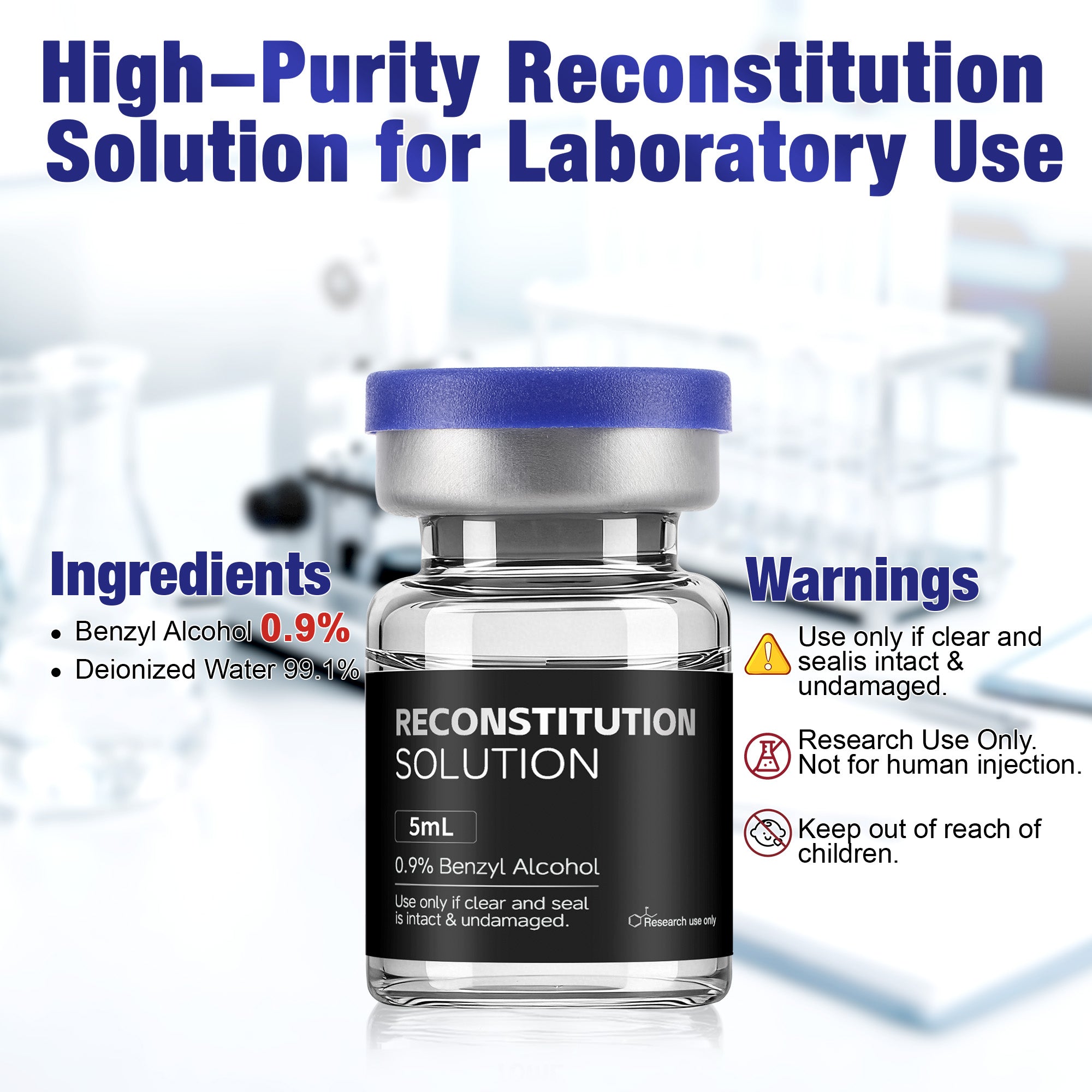 Reconstitution Solution 0.9% Benzyl Alcohol 5mL Vials Black Packaging Detail 3