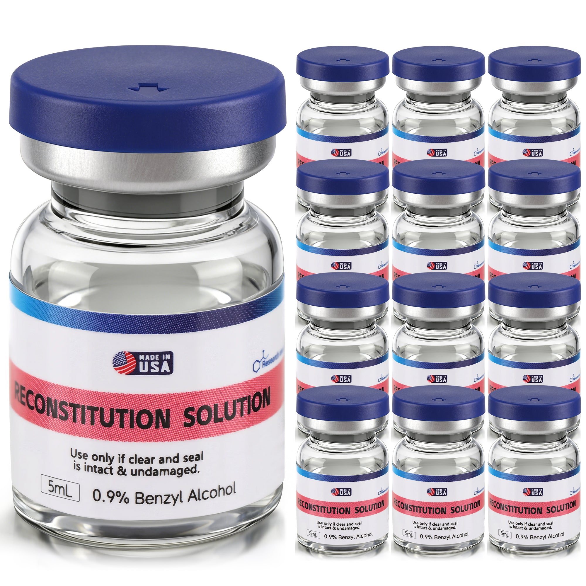 Reconstitution Solution 0.9% Benzyl Alcohol 5mL Vials Navy Blue Packaging With Blue Lid Pack of 12