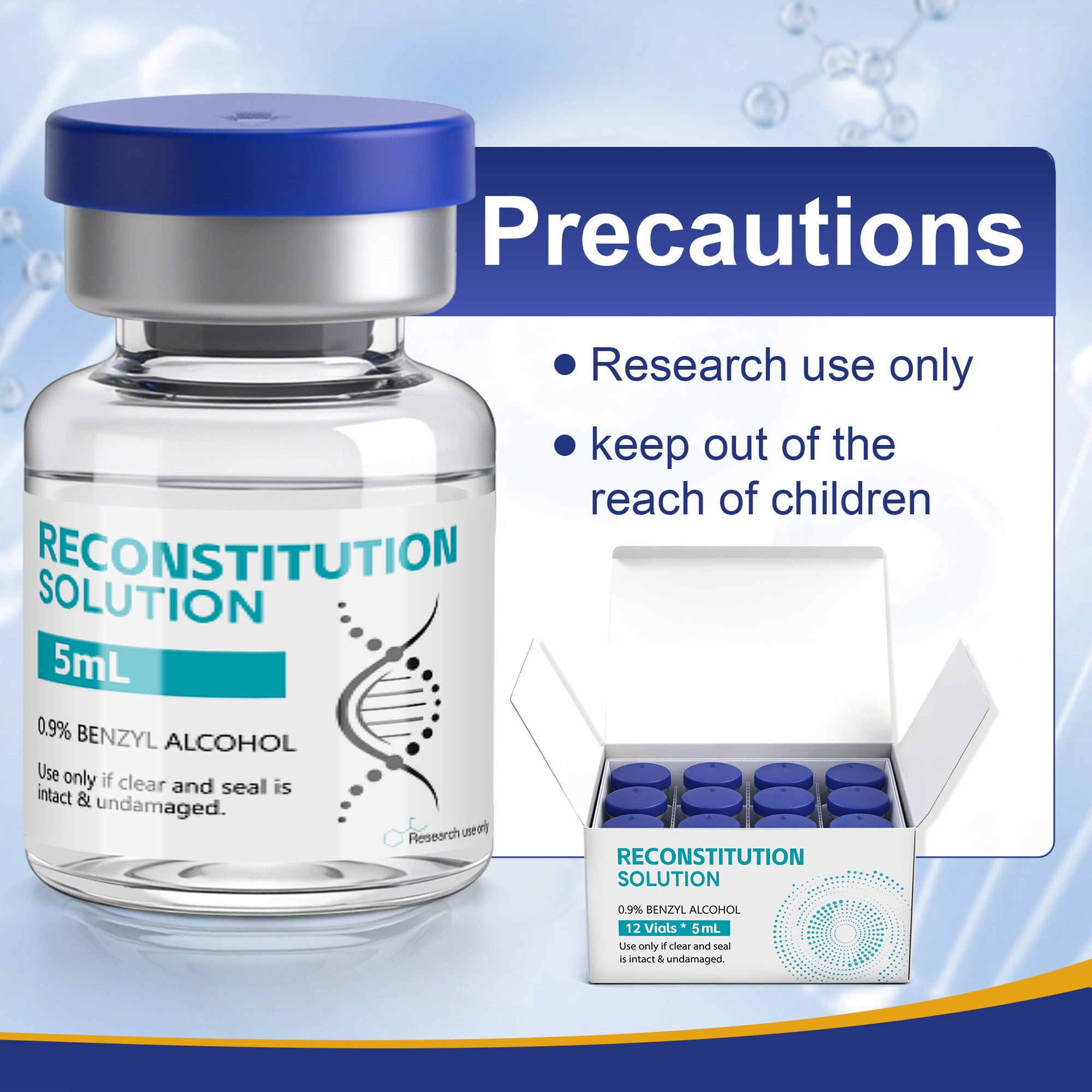 Reconstitution Solution 0.9% Benzyl Alcohol 5mL Vials Peacock Blue Packaging Detail 1