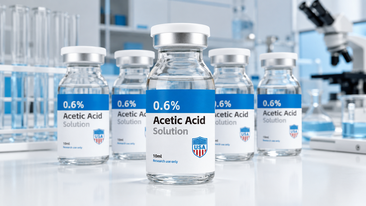 Shop 0.6% Acetic Acid Solution laboratory vial with secure packaging
