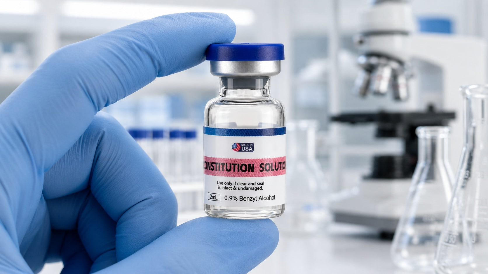 Shop 0.9% Benzyl Alcohol Solution laboratory 2ml vial with navy blue secure packaging