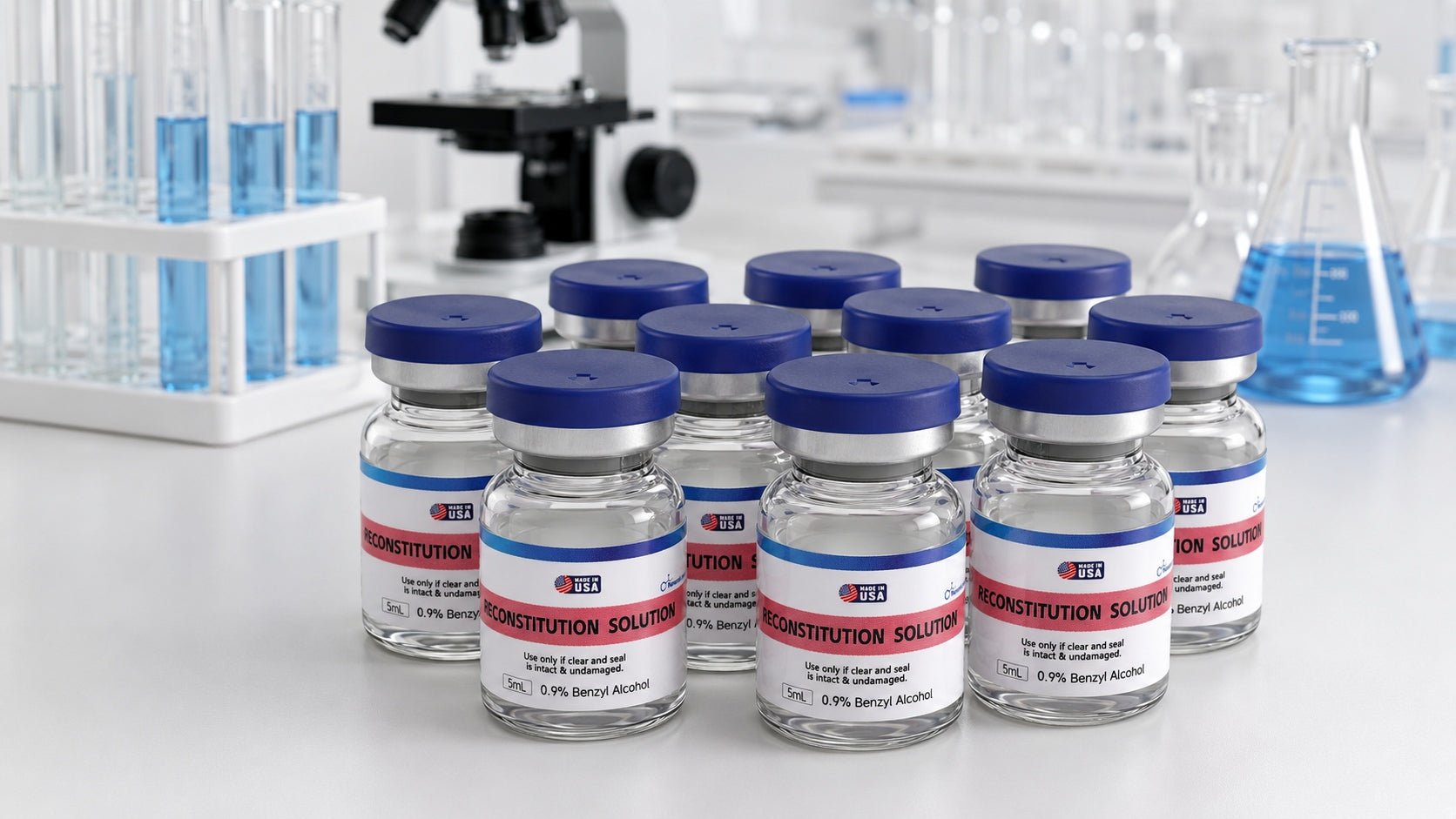 Shop 0.9% Benzyl Alcohol Solution laboratory 5ml vial with navy blue secure packaging 12-pack